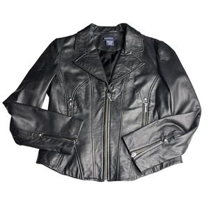 BOSTON PROPER | Genuine Leather Moto Jacket | Black | Size 14